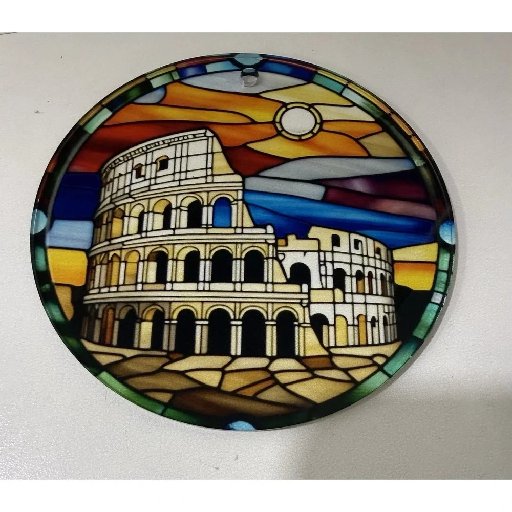 NEW Italy Rome Colosseum Stained Glass Look Handmade Christmas Ornament